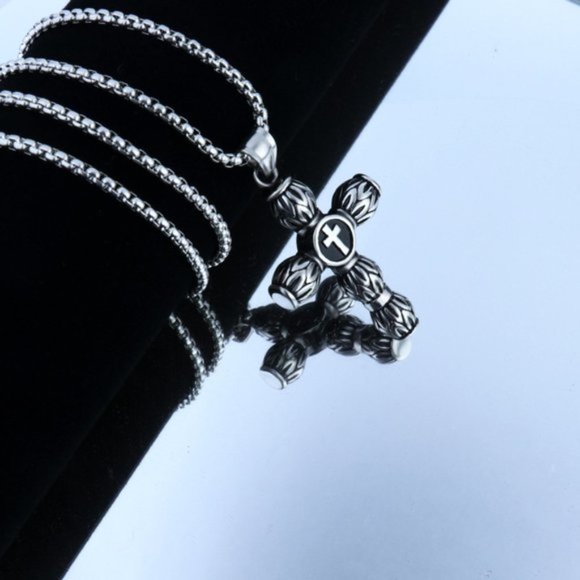 New Silver Casting Cylindrical Cross Pendant necklace for women/men - Picture 4 of 7